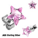 Sterling Silver Ear Stud - Star Crystal - Pink