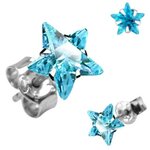 Sterling Silver Ear Stud - Star Crystal - Blue