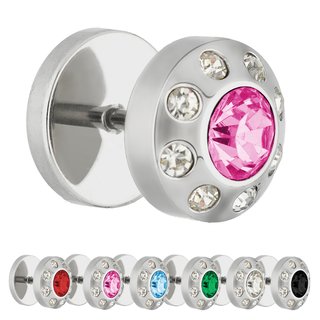 Piercing Fake Plug - Silver - Crystal