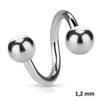 Spiral Piercing - Steel - Silver - 1.2mm [01.] - 1.2 x 5 mm (Balls: 2.5mm)