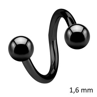 Spiral Piercing - Steel - Black - 1.6mm [01.] - 1.6 x 6 mm (Balls: 4mm)
