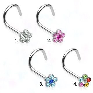 Nose Stud curved - Silver - Crystal - Flower - [04.] - colorful