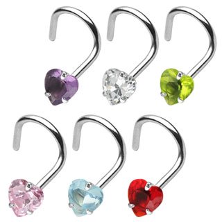 Nose Stud curved - Heart - Crystal - [03.] - green