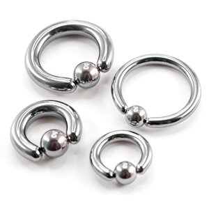 Ball Closure Ring - Steel - Silver - 2.0mm to 6.0mm - [30.] - 4.0 x 14 mm (Ball: 8mm)