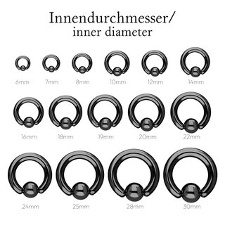 Ball Closure Ring - Steel - Black - 2.0mm to 6.0mm - [04.] - 2.0 x 10 mm (Ball: 5mm)