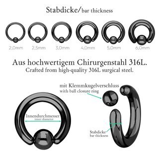 Ball Closure Ring - Steel - Black - 2.0mm to 6.0mm - [29.] - 4.0 x 12 mm (Ball: 8mm)