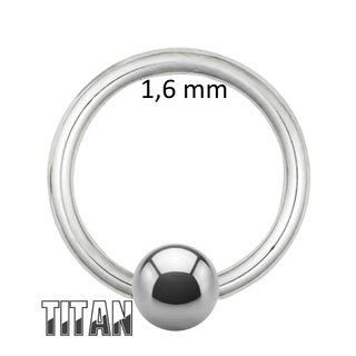 Ball Closure Ring - Titanium - Silver - 1.6mm - [05.] - 1.6 x 14 mm (Ball: 4mm)