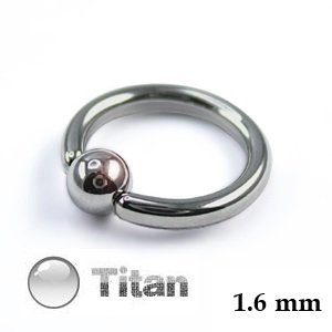 Ball Closure Ring - Titanium - Silver - 1.6mm - [05.] - 1.6 x 14 mm (Ball: 4mm)
