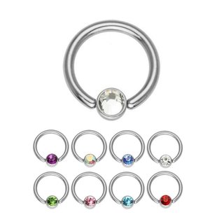 Ball Closure Ring - Silver - Crystal - 1.6mm - [06.] - pink