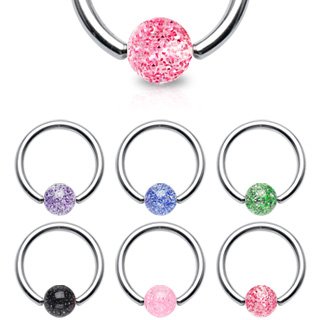Ball Closure Ring - Silver - Glitter - [05.] - 1.2 x 10 x 4 mm - Color: rosa
