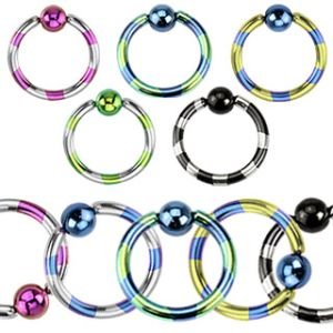 Ball Closure Ring - Striped - [09.] - 1.6 x 10 x 4 mm - Colors: green-purple