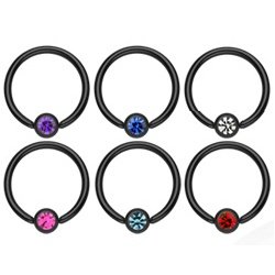 Ball Closure Ring - Black - Crystal - [11.] - 1.6 x 12 x 5 mm - Crystal: aqua