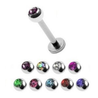 Labret Piercing - Silver - Crystal - 1.6mm - [07.] - aqua