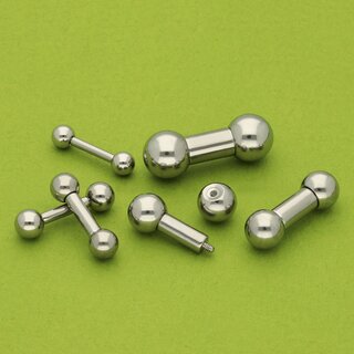 Barbell Piercing - Steel - Silver - 2.0mm to 6.0mm - [26.] - 4.0 x 10 mm (Balls: 8mm)