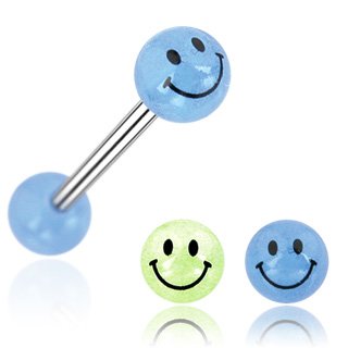 Glow in the dark - Barbell Piercing - Smiley - [02.] - blue