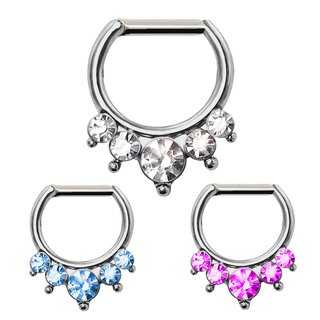 Septum Clicker - Silver - Crystals - Pointed - [02.] - 1.2 x 6 x 10 mm - Crystals: clear