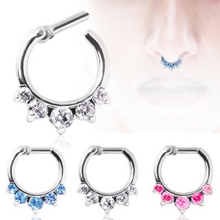 Septum Clicker - Silver - Crystals - Pointed - [02.] - 1.2 x 6 x 10 mm - Crystals: clear