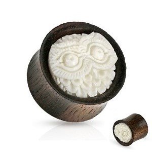 Wood Ear Plug - Owl - White - 10 mm