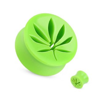 Ear Plug - Acrylic - Hemp Leaf - Green - 12 mm