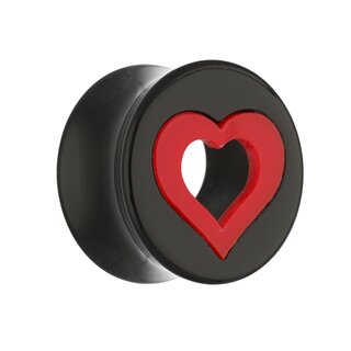 Classic Ear Plug - Black - Heart - Red - 10 mm