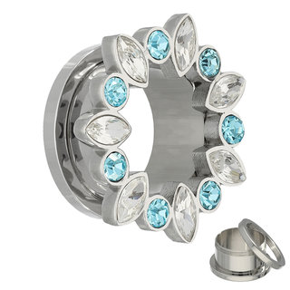 Flesh Tunnel - Steel - Crystal - Drops - Little - Light Blue - 5 mm