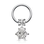 Ball Closure Ring - Silver - Flower - Crystal
