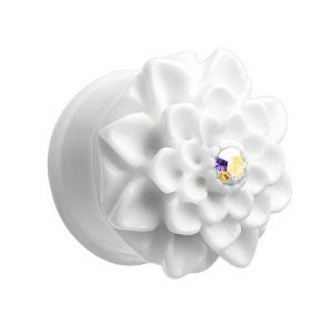 Ear Plug - Acrylic - Chrysanthemum - White