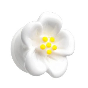 Ear Plug - Acrylic - Hibiscus - White