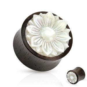 Wood Ear Plug - Mother of Pearl - Lotus Flower