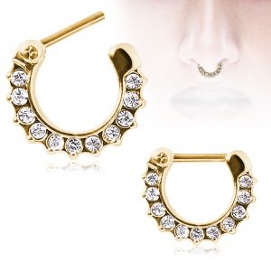 Septum Clicker - Steel - Gold - Crystals - [02.] - 1.6 x 6 x 8 mm