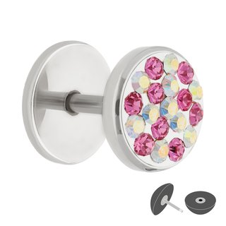 Piercing Fake Plug - Silver - Crystal - Pink