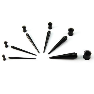 Set - Expanders and Flesh Tunnels - Acrylic - Black - 1.6-10mm