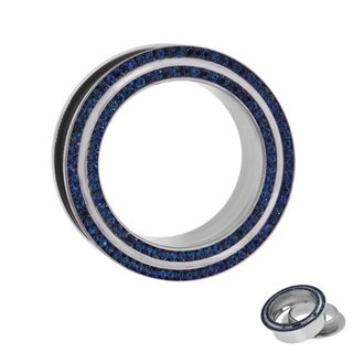 Flesh Tunnel - Steel - Crystals - 2 Rows - Blue - 6 mm