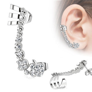 Ear Stud - Ear Cuff - Crystals - Clear