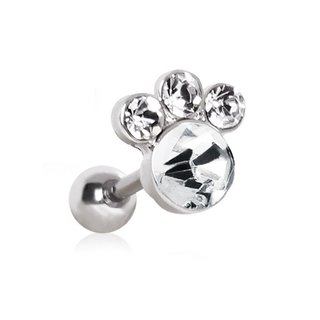 Barbell Piercing - Silver - Short - Paw - Crystal