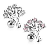 Barbell Piercing - Silver - Short - Tree - Crystals -...