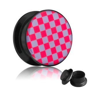 Picture Ear Plug - Screw - Chessboard - Pink-Grey