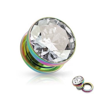 Crystal Ear Plug - Steel - Rainbow - Crystal - Clear