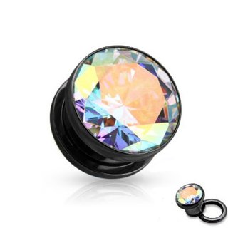 Crystal Ear Plug - Steel - Black - Crystal - Colorful - 16 mm