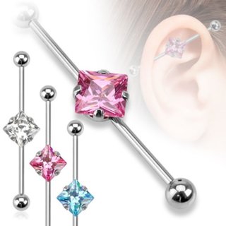 Barbell Piercing - Industrial - Crystal - Square
