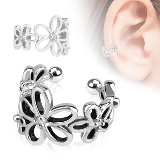 Ear Cuff - Silver - Flowers