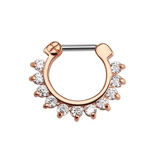 Septum Clicker - Steel - Rose Gold - Crystals - Pointed
