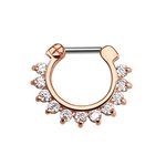 Septum Clicker - Steel - Rose Gold - Crystals - Pointed