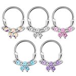 Septum Clicker - Ring - Silver - Crystals - Butterfly