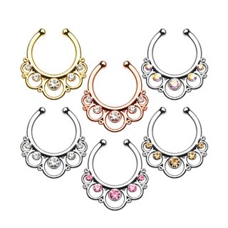 Fake Septum Piercing - Floral Round - Crystals - [01.] - Color: gold - Crystals: clear