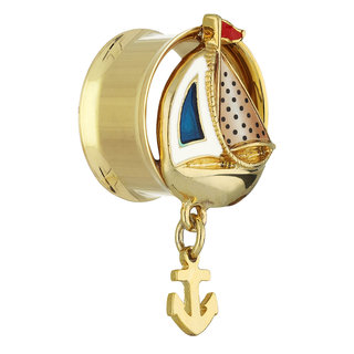 Flesh Tunnel - Steel - Gold - Boat - Anchor - 6mm