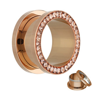 Flesh Tunnel - Rose Gold - Crystal - Light Peach - Epoxy Cover - 10 mm