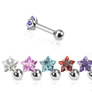 Barbell Piercing - Silver - Short - Crystal - Star