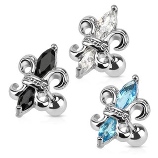 Barbell Piercing - Silver - Short - Fleur de Lis - [01.] - black
