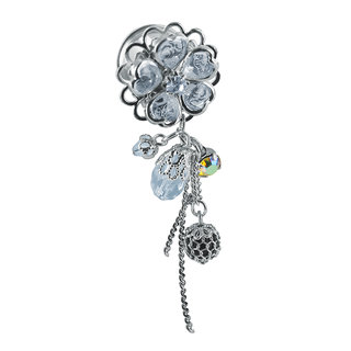 Crystal Ear Plug - Silver - Flower - Pendant